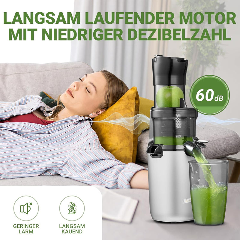 AMZCHEF Ganzfrucht Entsafter - 80MM grosse Öffnung Slow Juicer - Entsafter Gemüse und Obst Testsiege