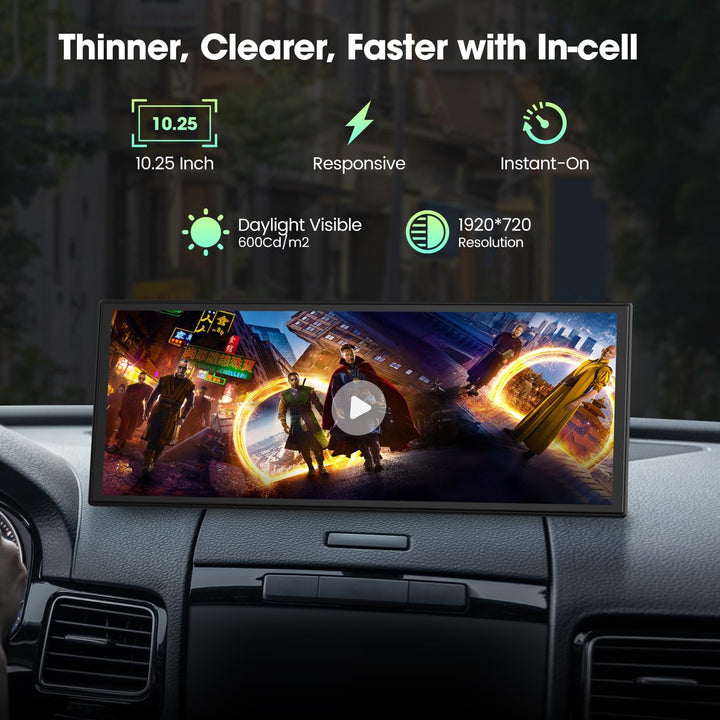 LAMTTO Carplay Netflix YouTube TikTok, 10,25'' Wireless A-pple CarPlay Bildschirm Android Auto Displ