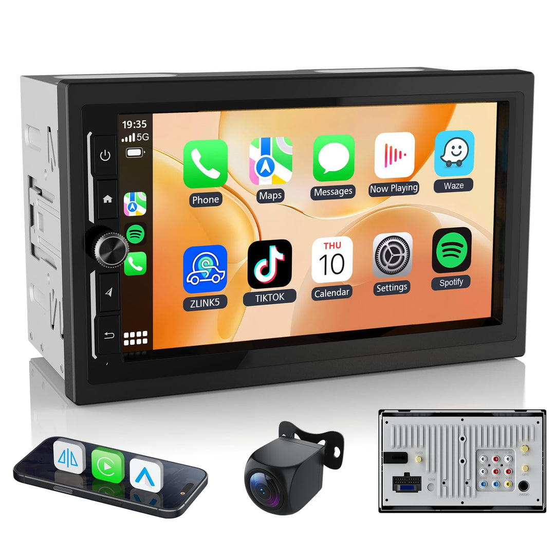 2 DIN Autoradio mit Bildschirm, 7 Zoll Wireless CarPlay Apple Android Auto, DAB+ Radio Bluetooth Car