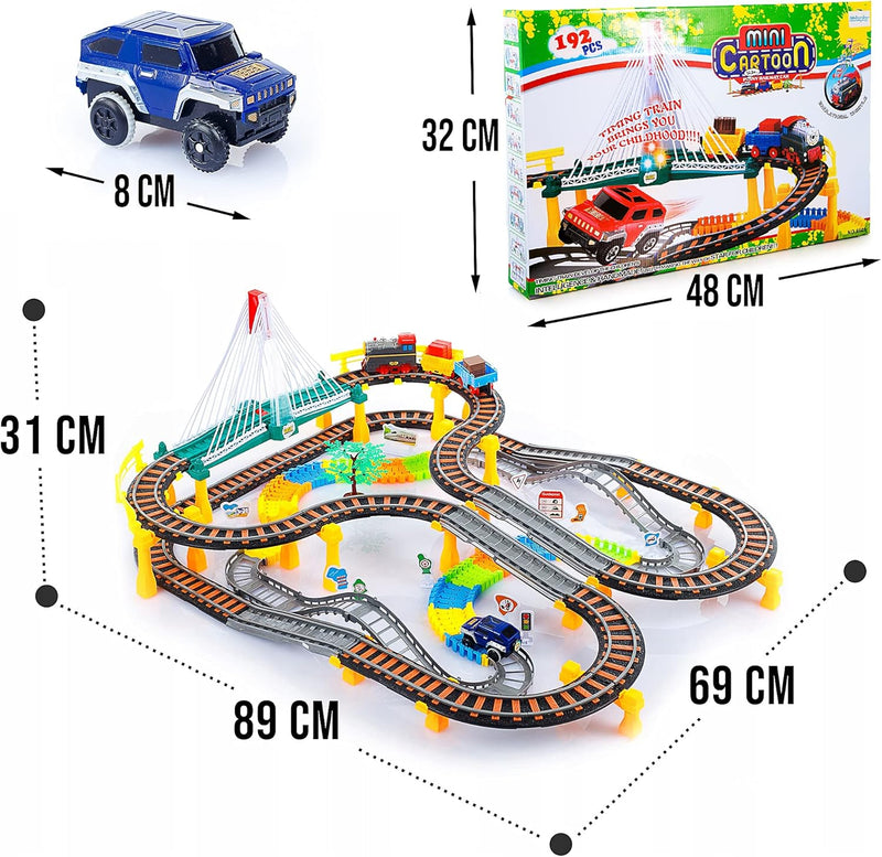 Kinderplay Elektrische Eisenbahn mit Rennbahn - Bahngleise, Autorennbahn, Batteriebetriebener Zug, 2