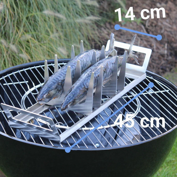 SCHILLING Fischgrilltechnik Fischhalter Edelstahl, für Grill, 45x14 cm, Backofen, Räucherkammer, Gar