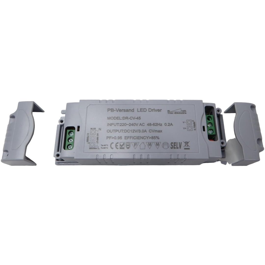 Dimmbarer LED Trafo 12V DC 1-45 Watt Netzteil dimmbar Treiber Transformator für Dimmer G4 MR16 GU5.3