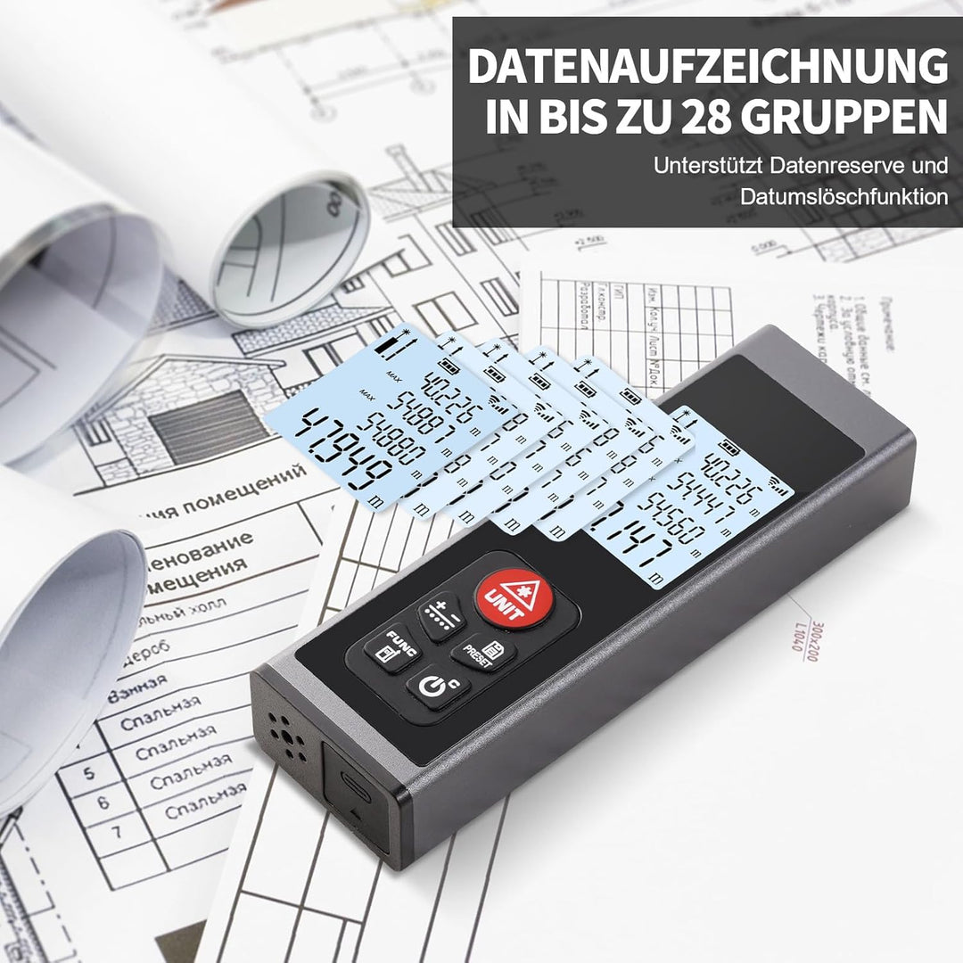 Laser Entfernungsmesser - Hychika Laser Messgerät Typ-C Wiederaufladbar mit LCD Hintergrundbeleuchtu