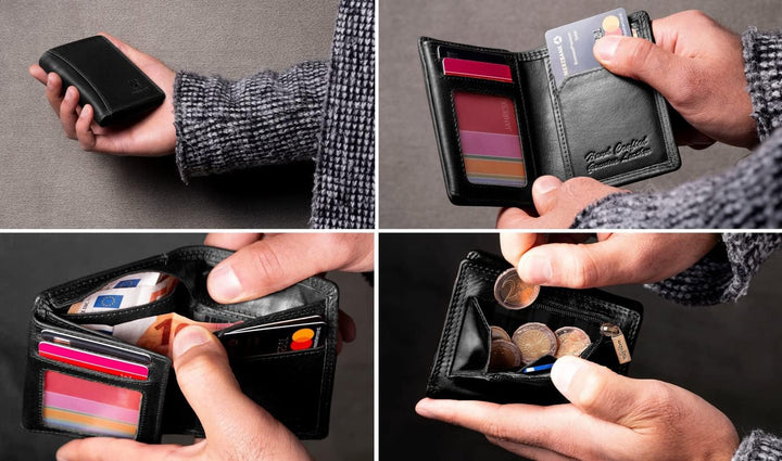MATADOR Kartenetui Herren Leder 'Milano mit Geheimfach & Mini Münzfach | Minimalist Wallet Cardholde