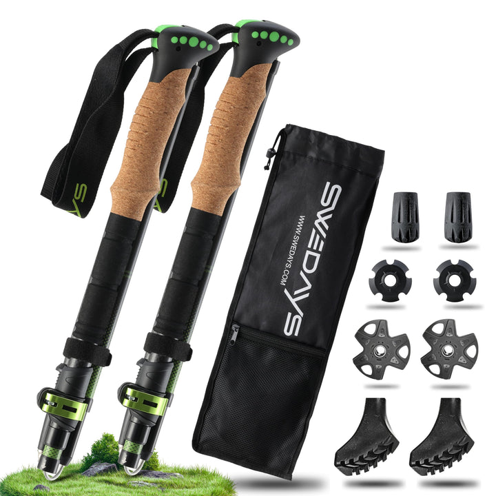 Wanderstöcke Faltbar Carbon oder Aluminium mit Korkgriff, Nordic Walking Stöcke Damen &Herren, Leich