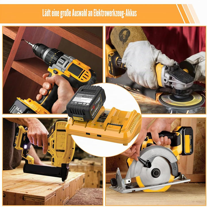 Batterieladegerät Ersatz kompatibel mit Dewalt 12V/20V Akku, 2-Ports Schnellladegerät kompatibel mit