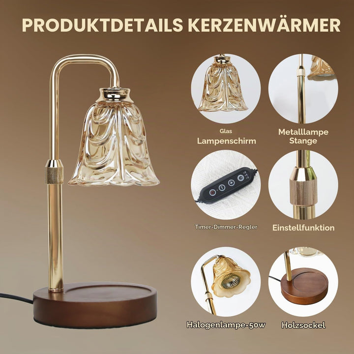Candle Warmer Lamp with Timer Electric Adjustable Height Candle Dimmable Wax Warmer Lamp Jar Candles