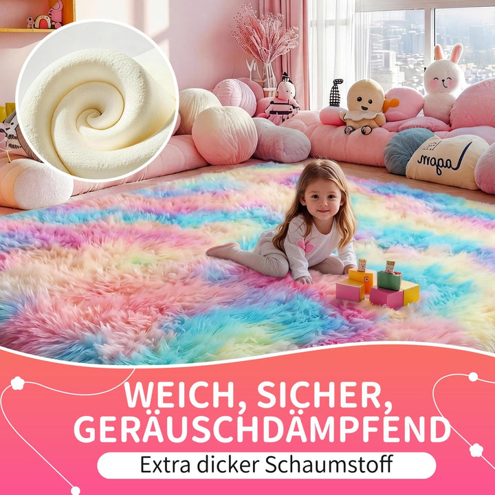 VOFUSHON Wohnzimmer Hochflor Teppich,Shaggy Flur Läufer Teppich Modern Flauschiger Weich Bunte Batik
