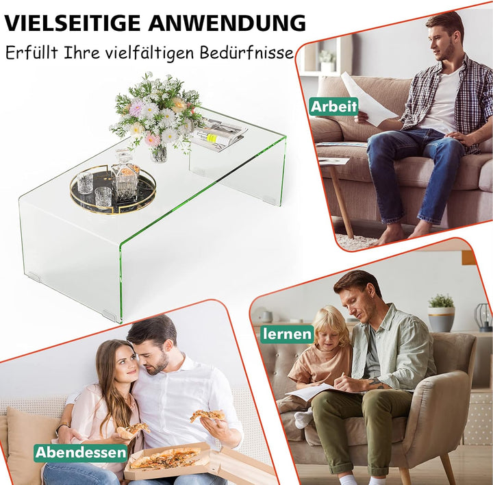 COSTWAY Couchtisch aus gehärtetem Glas, U-förmiger Beistelltisch, Moderner Glastisch, Wohnzimmertisc