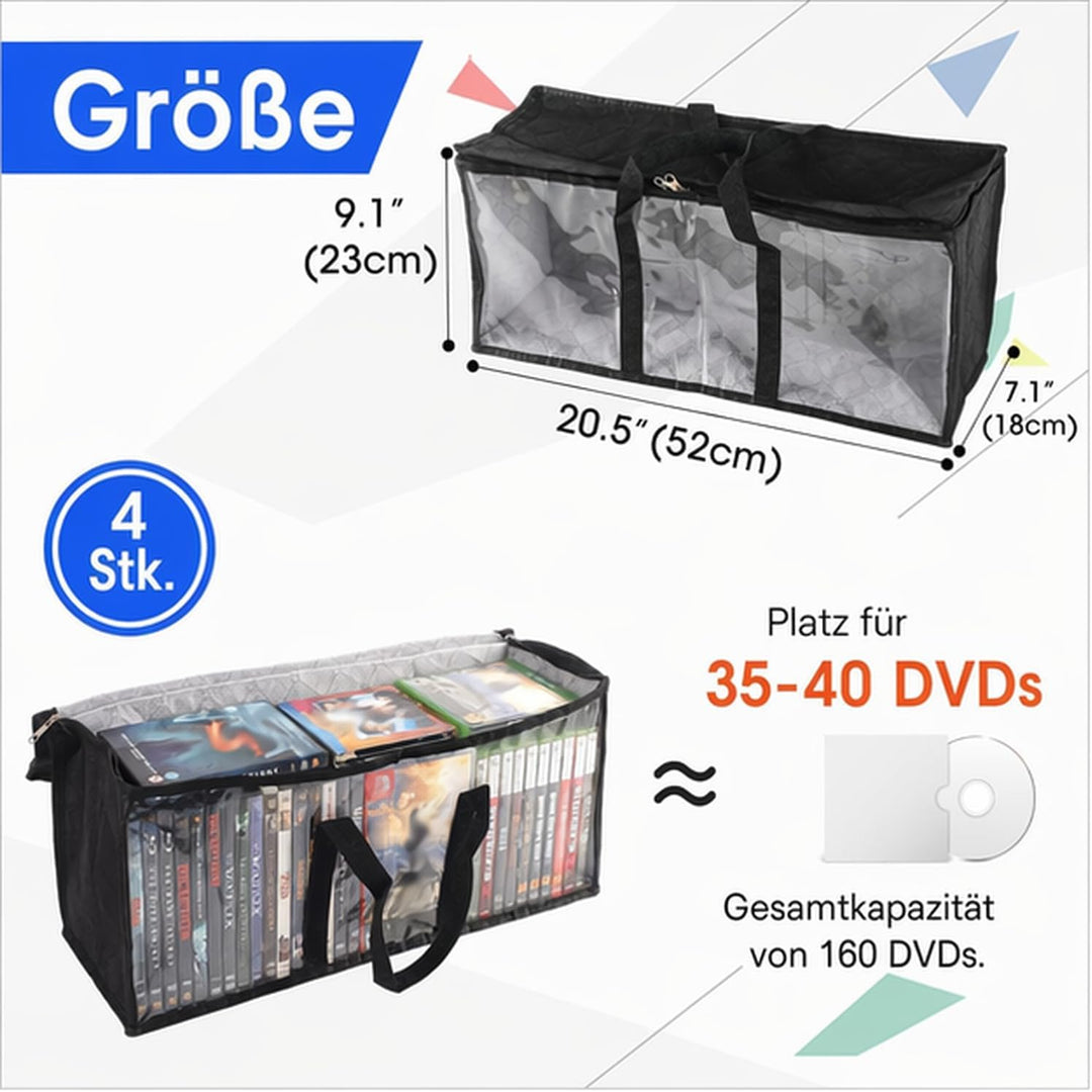 4 Stück DVD Aufbewahrungstaschen Wasserabweisende Durchsichtige DVD aufbewahrung mit Griffen für Dis