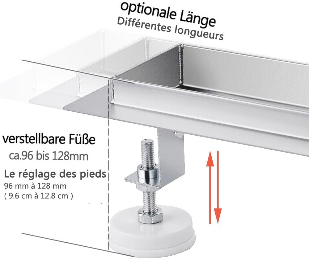 Duschrinne 110 cm Befliesbar 360 Grad Edelstahl komplettset Duschablauf Extra Flach Siphon mit Geruc