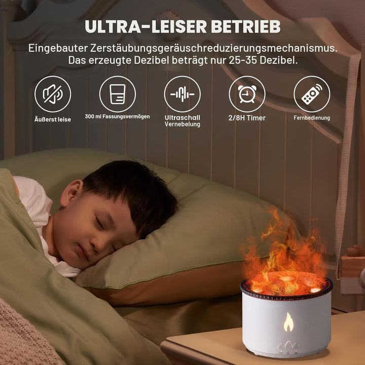 Vulkan Luftbefeuchter Flammen Aroma Diffusor: 360ml Aromatherapie Luftbefeuchter 2 Nebelmodus Luftbe