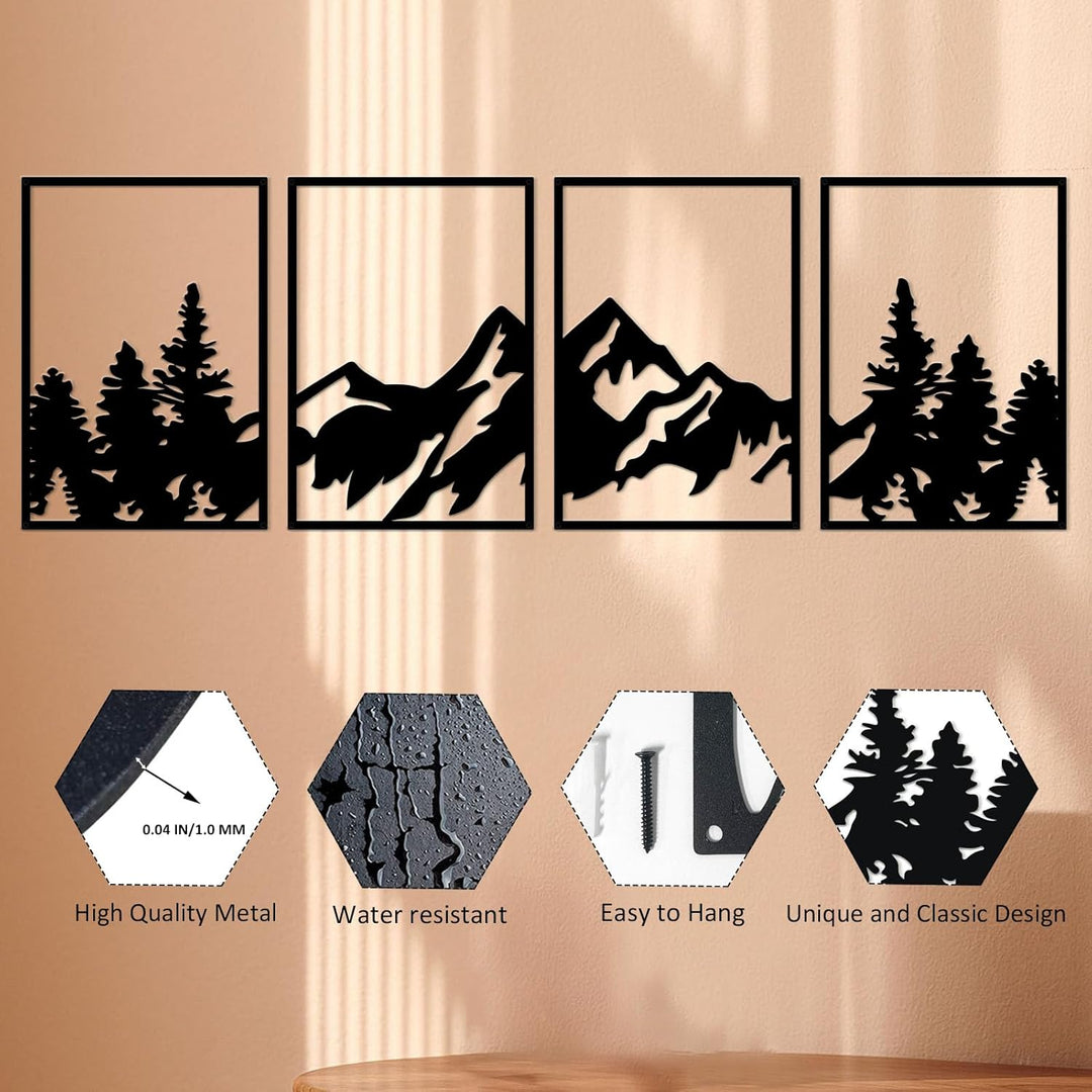 ESTART 4 Stück Metall Berg Wandkunst, grosse Berge Wanddekoration, Bergflüsse, dekoratives Gemälde,