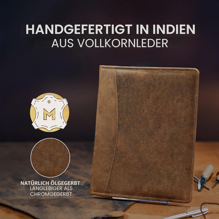 Moonster Professional Portfolio aus Leder Dokumentenmappe A4 - Schreibmappe A4 Format mit Luxus Stif