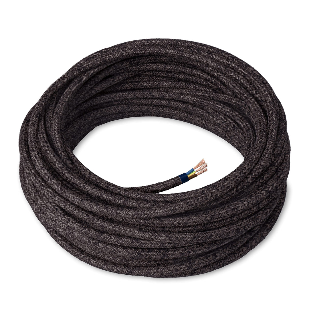 Amarcords - Textilkabel für Lampen CANVAS DUNKEL GRAU, rund, Leinen, 10 Meter, mit Erdung 3x0,75 - S