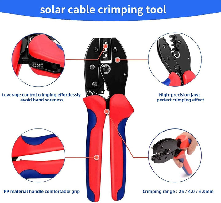 QeeHeng Solar Crimpzange Kit für 2.5/4.0/6.0mm², 1 Stück Solarpanel PV Kabel Crimpzange +16 Paar Mal