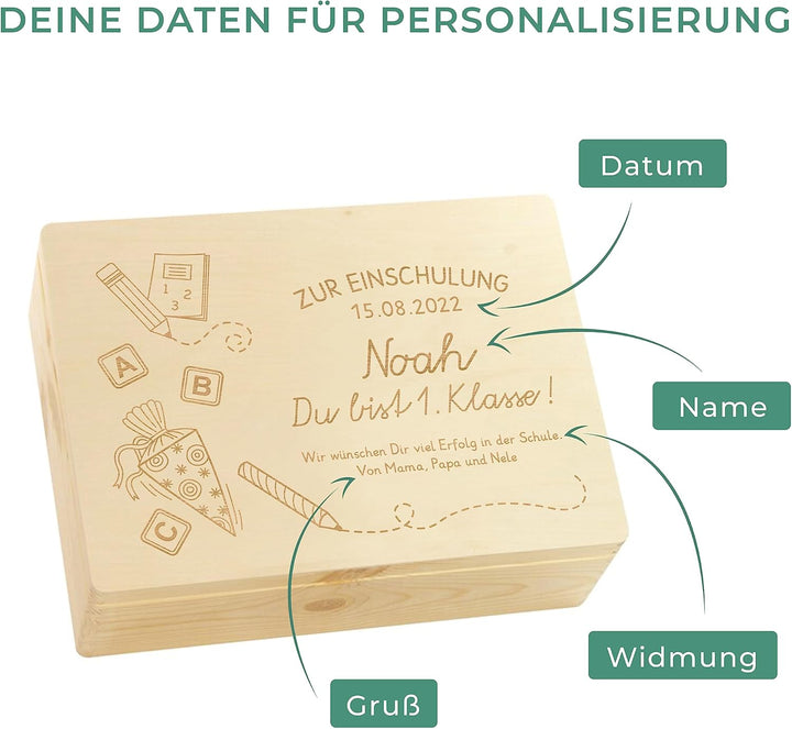 LAUBLUST Holzkiste mit Gravur - Personalisiert mit Datum | Name | WIDMUNG - Naturbelassen, Grösse L