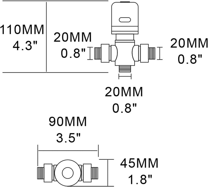 CIENCIA Thermostatventil 1/2 zoll 3 Wege Ventil Thermostat Messing Duschthermostat Brausethermostat