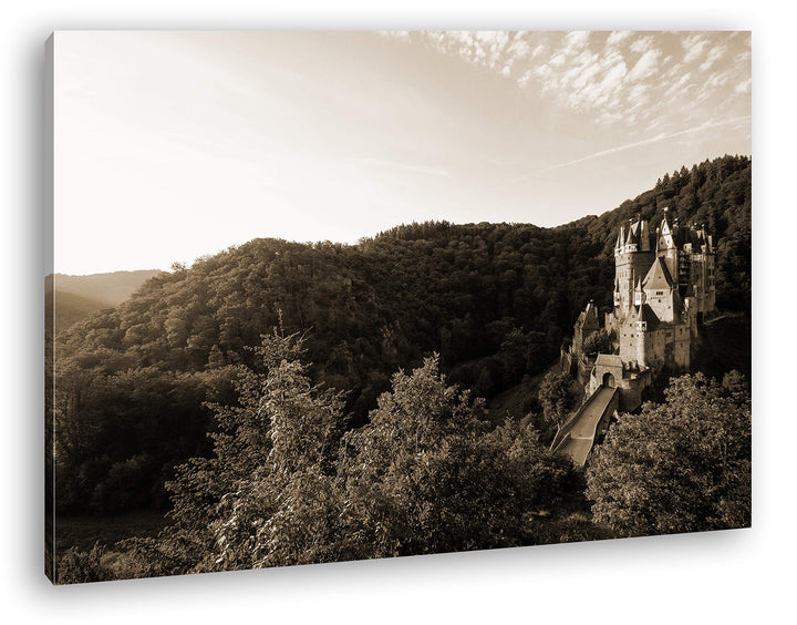 deyoli Burg Eltz im blühendem Grünen Format: 120x80 Effekt: Sepia als Leinwand, Motiv fertig gerahmt