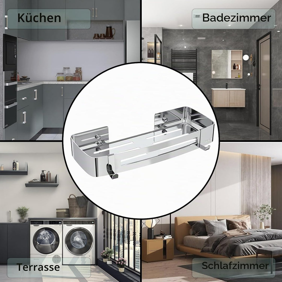 Strength Enemy Duschkorb ohne Bohren, Duschkörbe Selbstklebend, Dusch Organizer mit 2 Haken, Rostfre