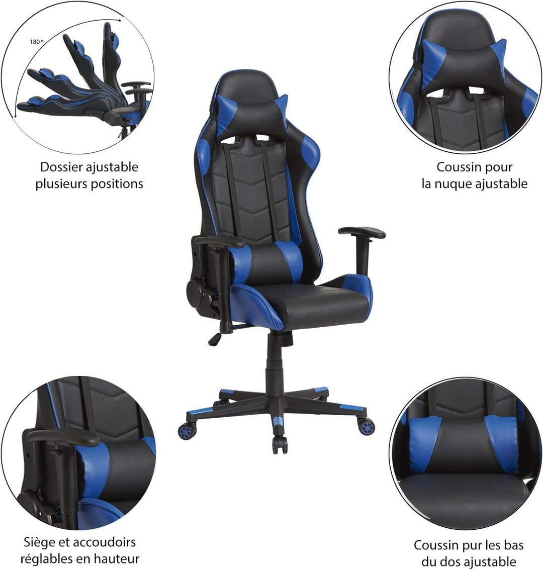VS Venta-stock Bürosessel Gaming Professional Racer Blue, Stuhl mit Kopfstütze und Lendenkissen (Kun