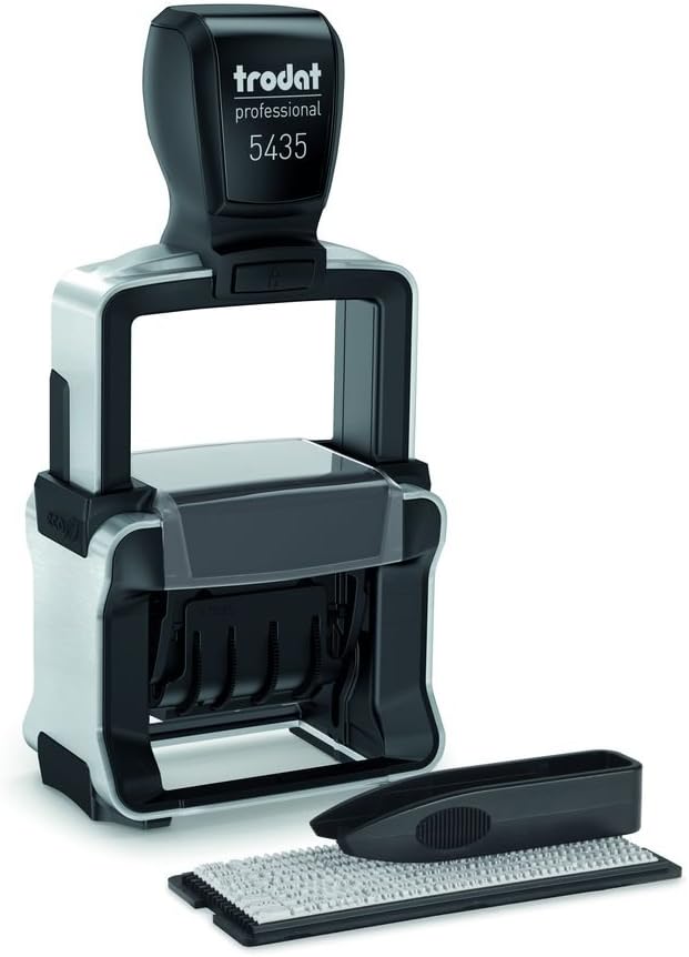 Trodat Professional 4.0 Stempel 5435 Typo mit Datum zum Selbst Setzen, Selbstfärbend, Abdruck zweifa