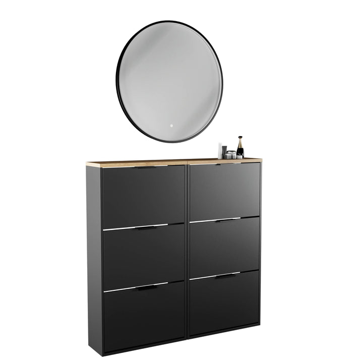 Planetmöbel 2 x Schuhschrank schmal inkl. runder Spiegel mit Beleuchtung 80 cm (3 Lichtstufen) Schuh