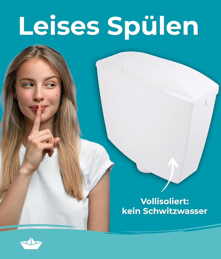 Calmwaters® Premium Spülkasten WC - Made in EU - wassersparend - 2-Mengen-Spülung - Aufputz Spülkast