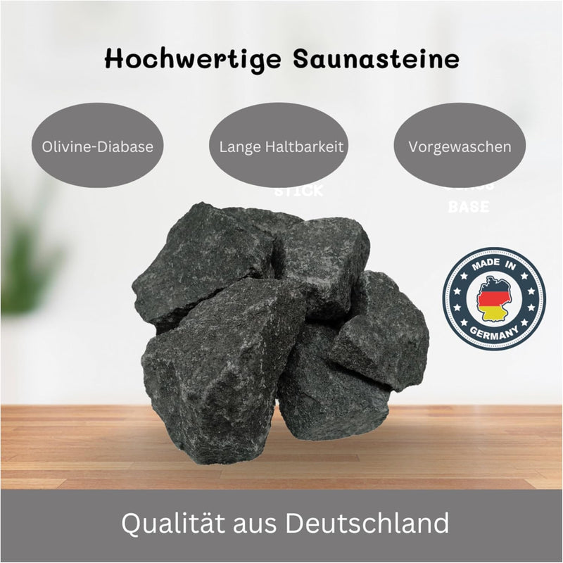 Saunasteine 10 kg XL 60 bis 130 mm Heizsteine Aufgusssteine, Saunaofen Diabas Top Stein vorgewaschen