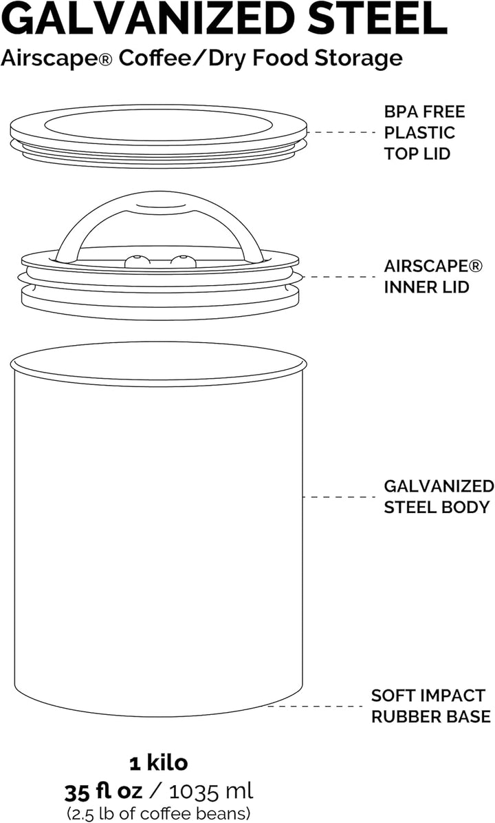 Airscape Kaffee-Aufbewahrungsdose (1,1 kg trockene Bohnen) – grosser Behälter in Kilogrösse, patenti
