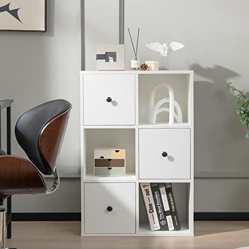 COSTWAY Standregal Holz, Bücherregal mit 3 Schubladen und 3 offene Regale, Holzregal Bücherschrank A