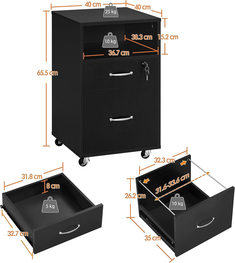 Yaheetech Rollcontainer mit 2 schubladen, Aktenschrank, mobiler Büroschrank mit offenen Fächern, hän