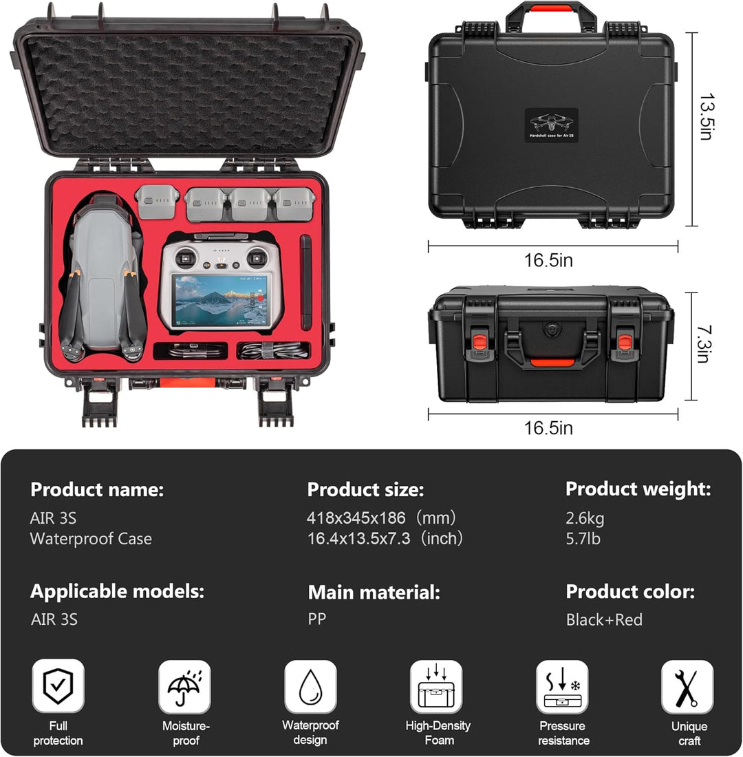 STARTRC Air 3S Koffer, wasserdichter Hartschalen Koffer für DJI Air 3S Fly More Combo, kompatibel fü