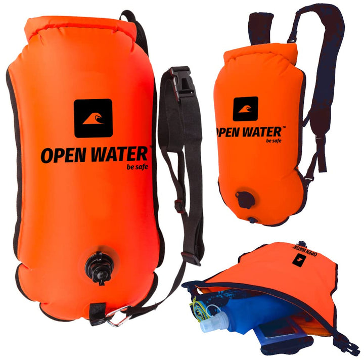 OPENWATER aufblasbare Schwimmboje und 3-in-1-Rucksack — grosse Boje mit Trockentasche für Dinge 28L