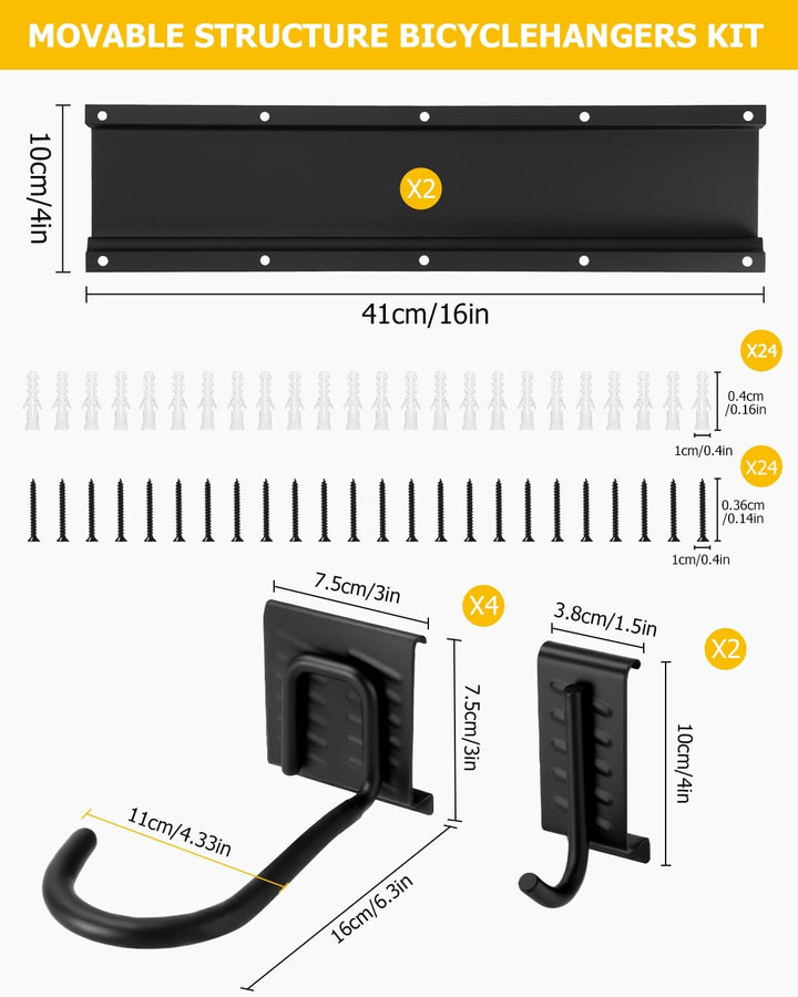 Fahrrad Wandhalterung für 4 Fahrräder + 2 Helme,Bike Storage Wandhalterung bis zu 300 Pfund, Robust
