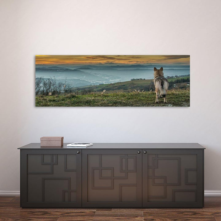 Feeby Bilder Wolf Tier Berge 90x30 cm Wohnzimmer Schlafzimmer Büro Flur Küche Wandbilder Modern Bild