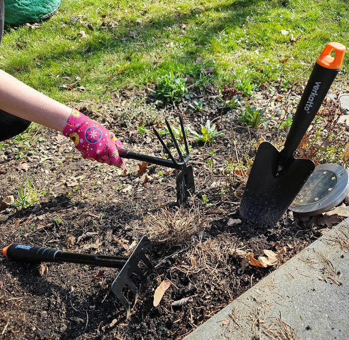 MIVOS 3-TLG Gartengeräte Set für Gartenpflege aus Stahl - Gartenwerkzeug Set mit Blumenkelle Handrec
