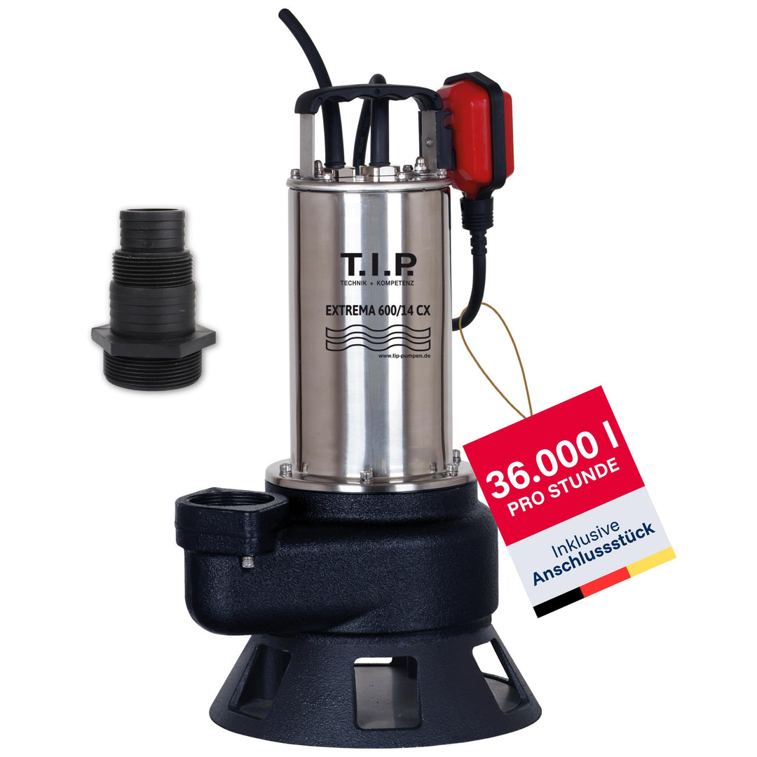 T.I.P. Schmutzwasser Tauchpumpe - Baupumpe Edelstahl (36.000l/h Fördermenge, 14m Förderhöhe, 50mm Ko