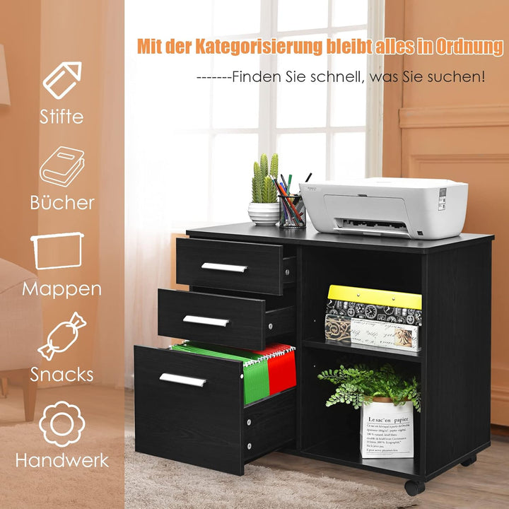 GOPLUS mobiler Aktenschrank, Rollcontainer mit 3 Schubladen & 2 offenen Fächern, Bürocontainer mit R