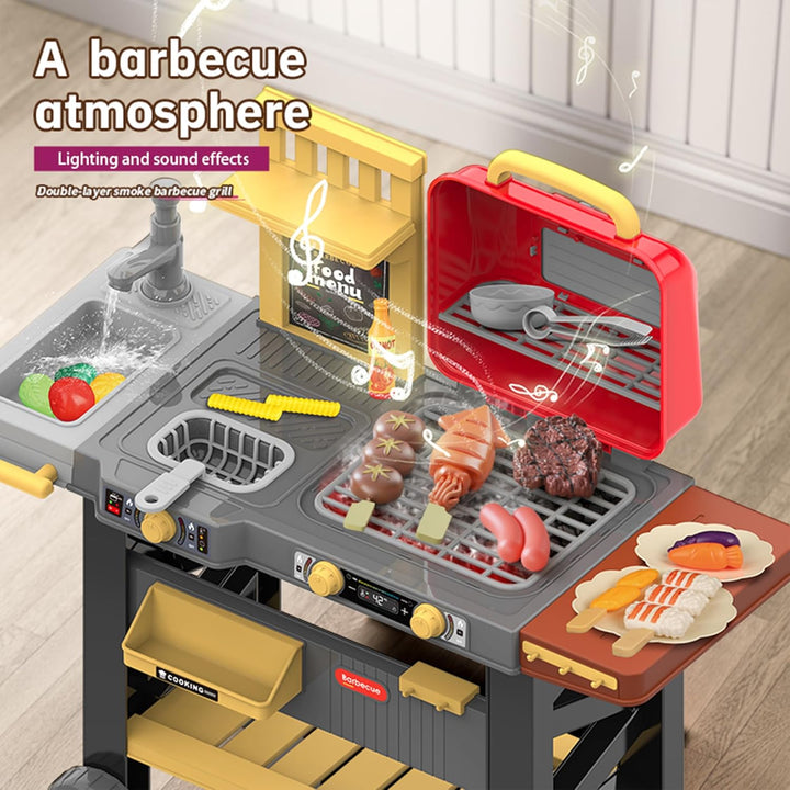 Grill-Spielzeugset für Kinder mit Rauchgeräuschen &amp; Licht, Kindergrill Outdoor Küche Spielzeug Set,