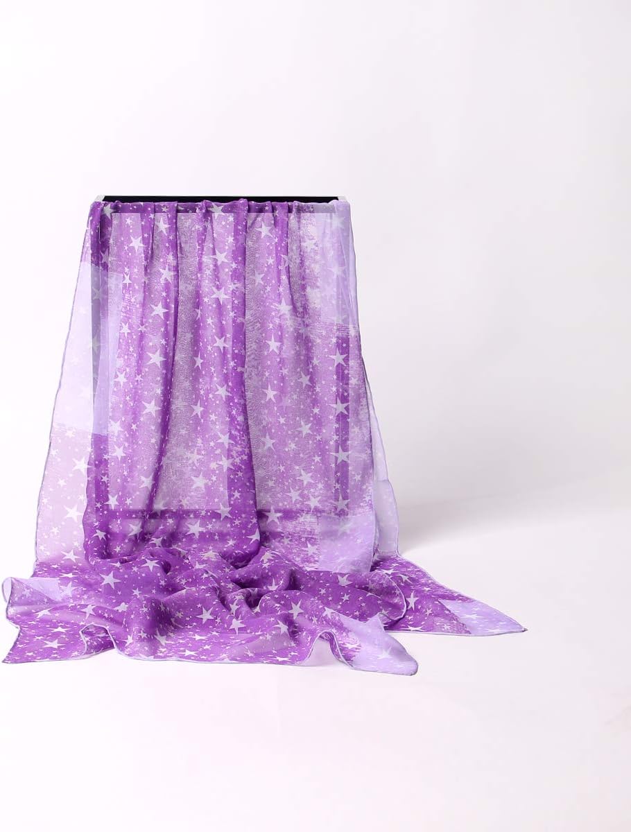 Prettystern - 180cm X 55cm 100% Chiffon SEIDE leicht langer Seidenschal - Star Sterne Sternchen 180c