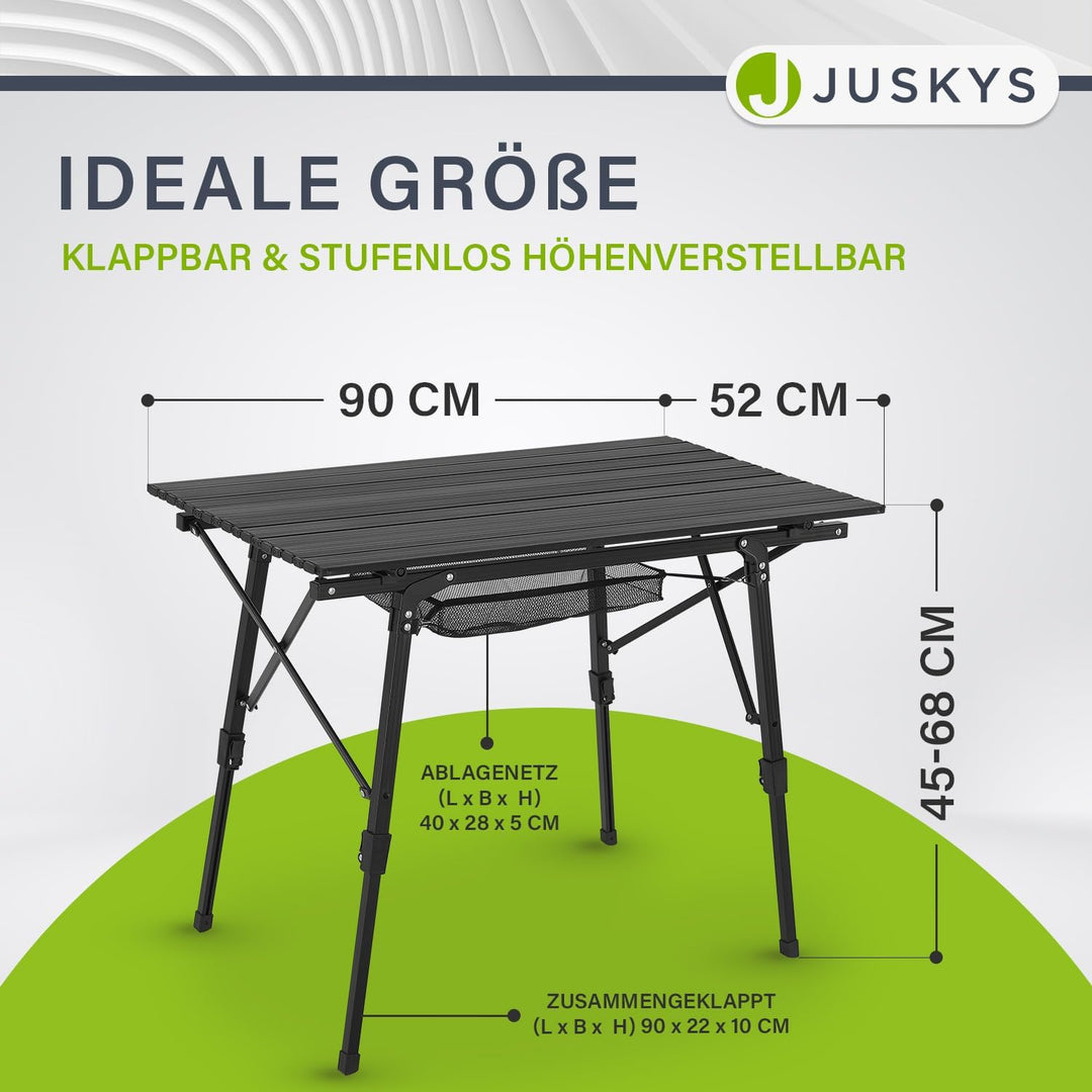Juskys Campingtisch Picco - Aluminium Tisch 90 x 52 cm leicht, klappbar, höhenverstellbar - Camping,