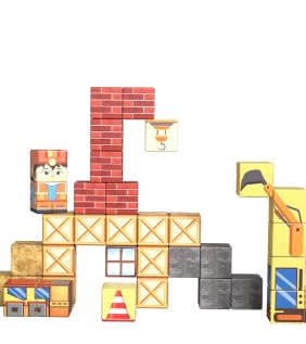 Jovicos Magnetische Bausteine, Tragbarer Eisenbox Magnetbausteine Kinder, 35 Teile Magnetic Building