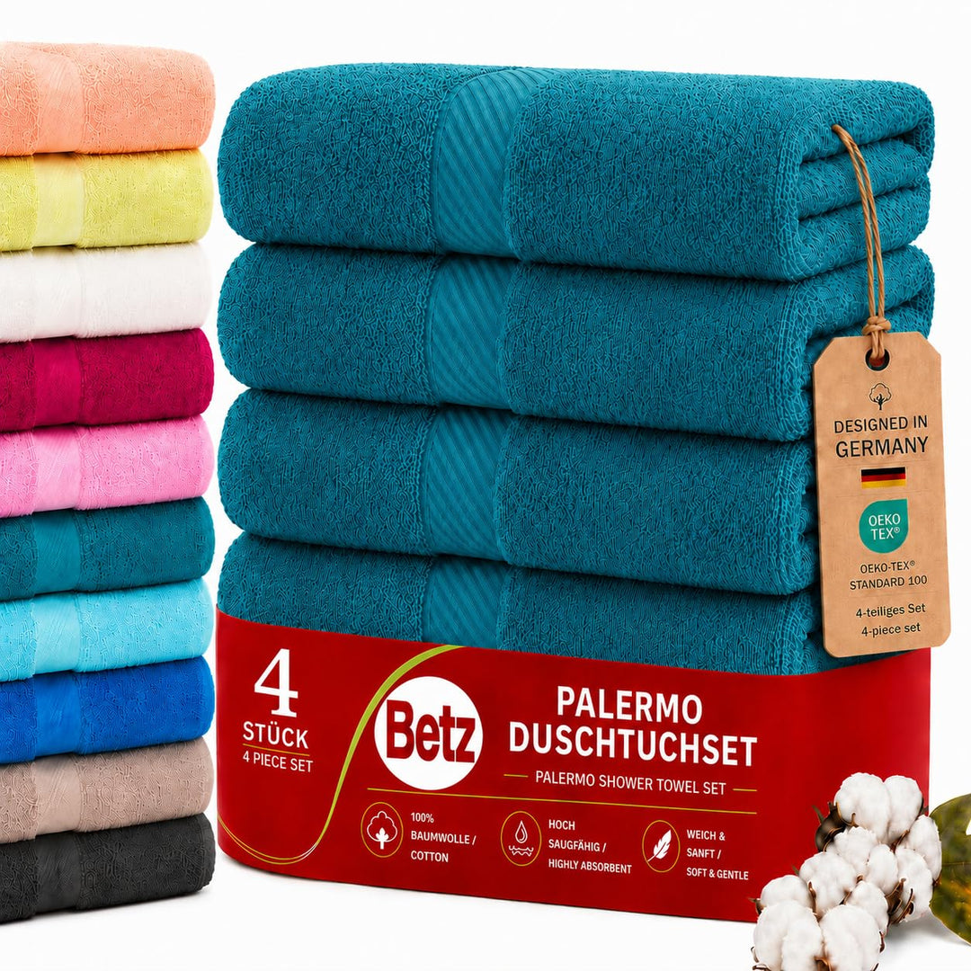 Betz Palermo Duschtücher – 4X Duschtuch aus 100% Baumwolle - Badetuch – Saunatuch –Liegetuch - 70 x