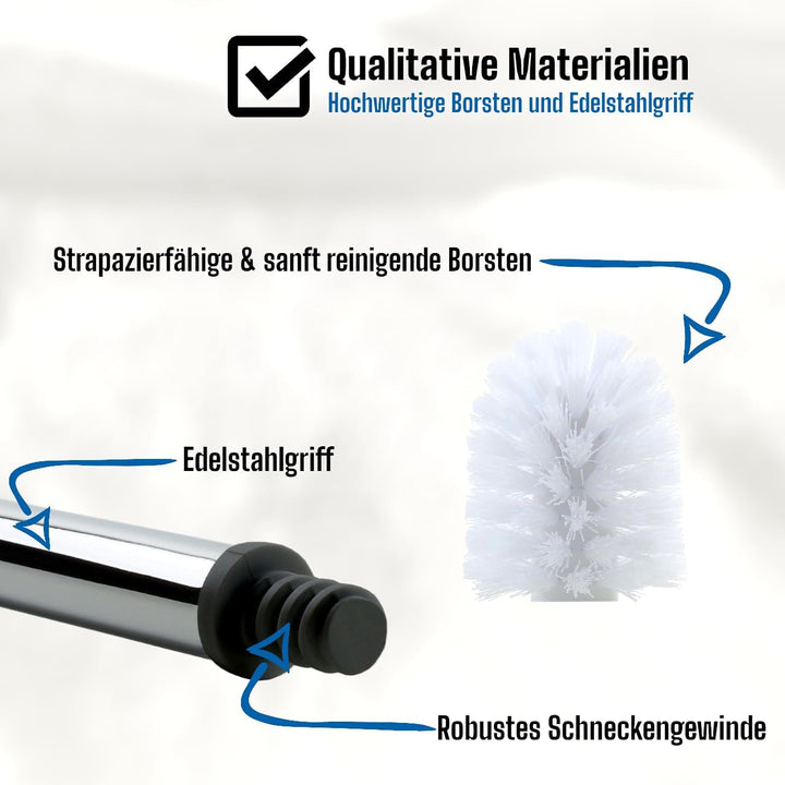 3 x Ersatz Bürstenkopf weiss Ø 8 cm inkl. 1 x Edelstahl Griff 26,5 cm/Austausch Toilettenbürste/Klob