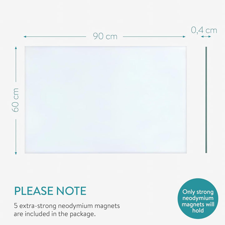 Navaris Magnettafel Magnetboard aus Glas - 90x60 cm Tafel magnetisch zum Beschriften - Magnetwand in
