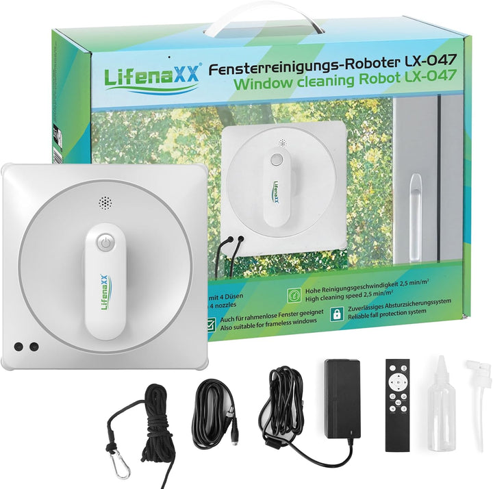 Lifenaxx Fensterreinigungsroboter LX-047, elektrischer Fensterreiniger mit 2 Sprühdüsen, hohe Saugkr