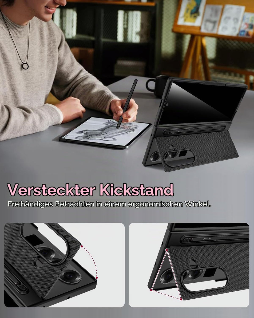 Miimall Kompatibel mit Samsung Galaxy Z Fold 7 Hülle mit S-Pen &amp; Stifthalter, [Anti-SPY Displayschut
