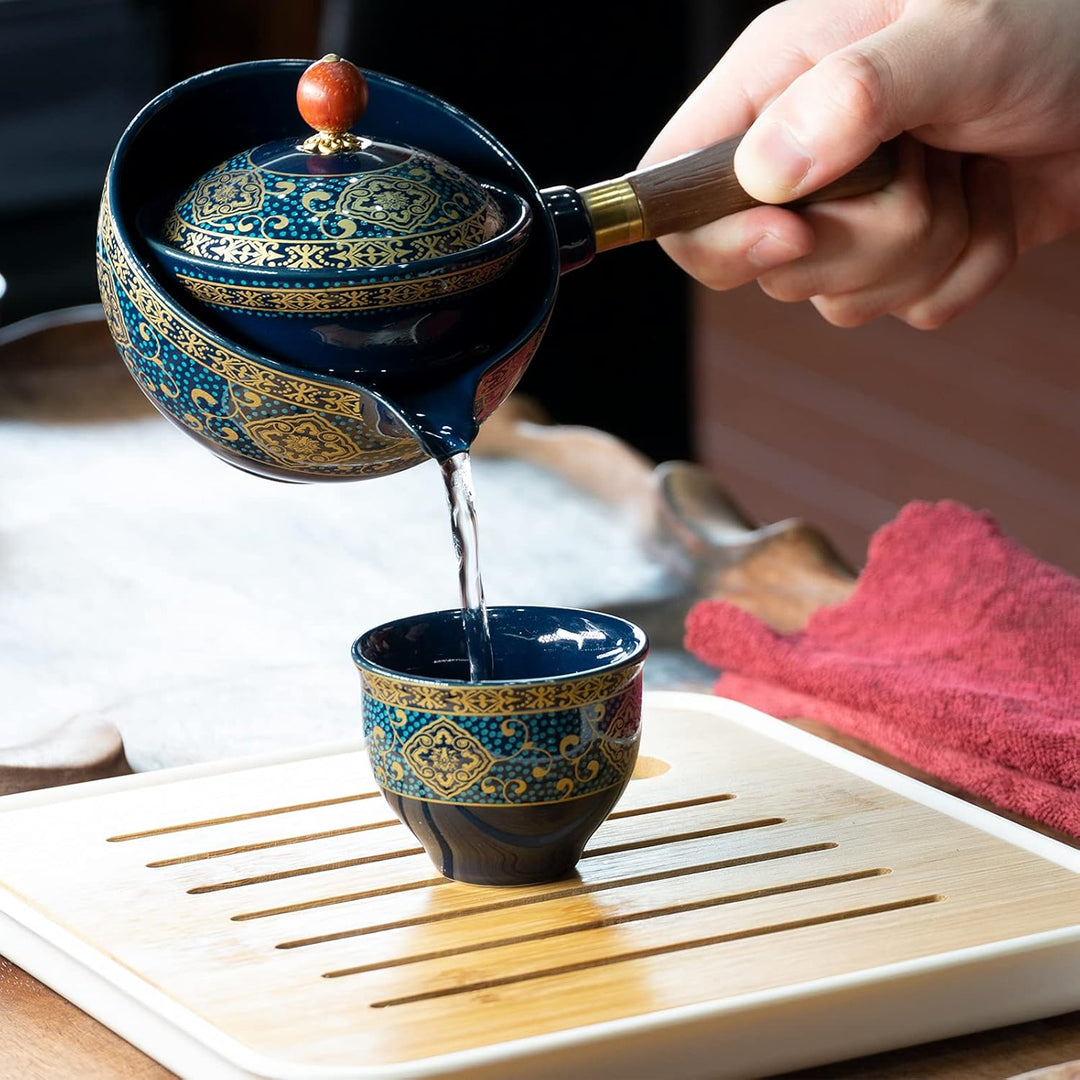 LURRIER Chinesisches Gongfu-Tee-Set, aus Porzellan, tragbares Teekannen-Set mit 360 Grad drehbarer T