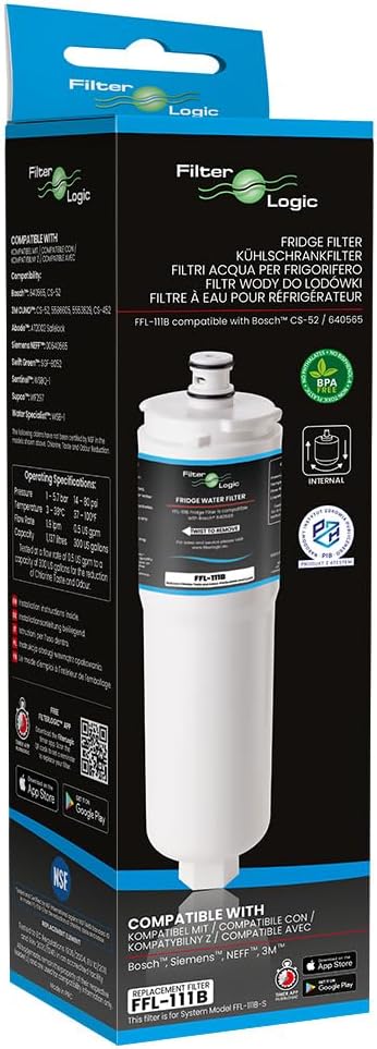 Filterlogic FFL-111B | Wasserfilter kompatibel mit 3M CS-52 für Bosch, Siemens, Neff, Gaggenau Kühls